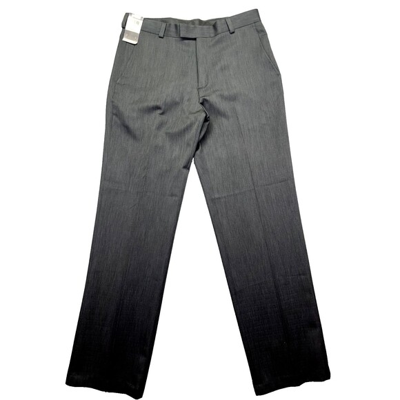 New $75 Kenneth Cole 32x32 Charcoal Textured Stria Reaction Mens Flat Suit Pants - Picture 1 of 15